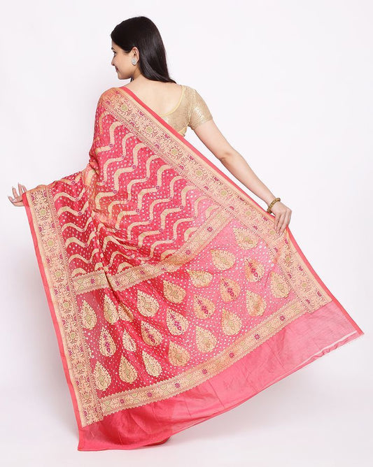 Radiant Red Banarasi Silk Saree with Golden Zari Work